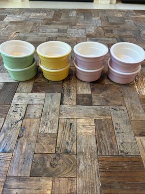 Set of Eight Pastel Cermer Ceramic Ramekins - Green, Yellow, Pink
